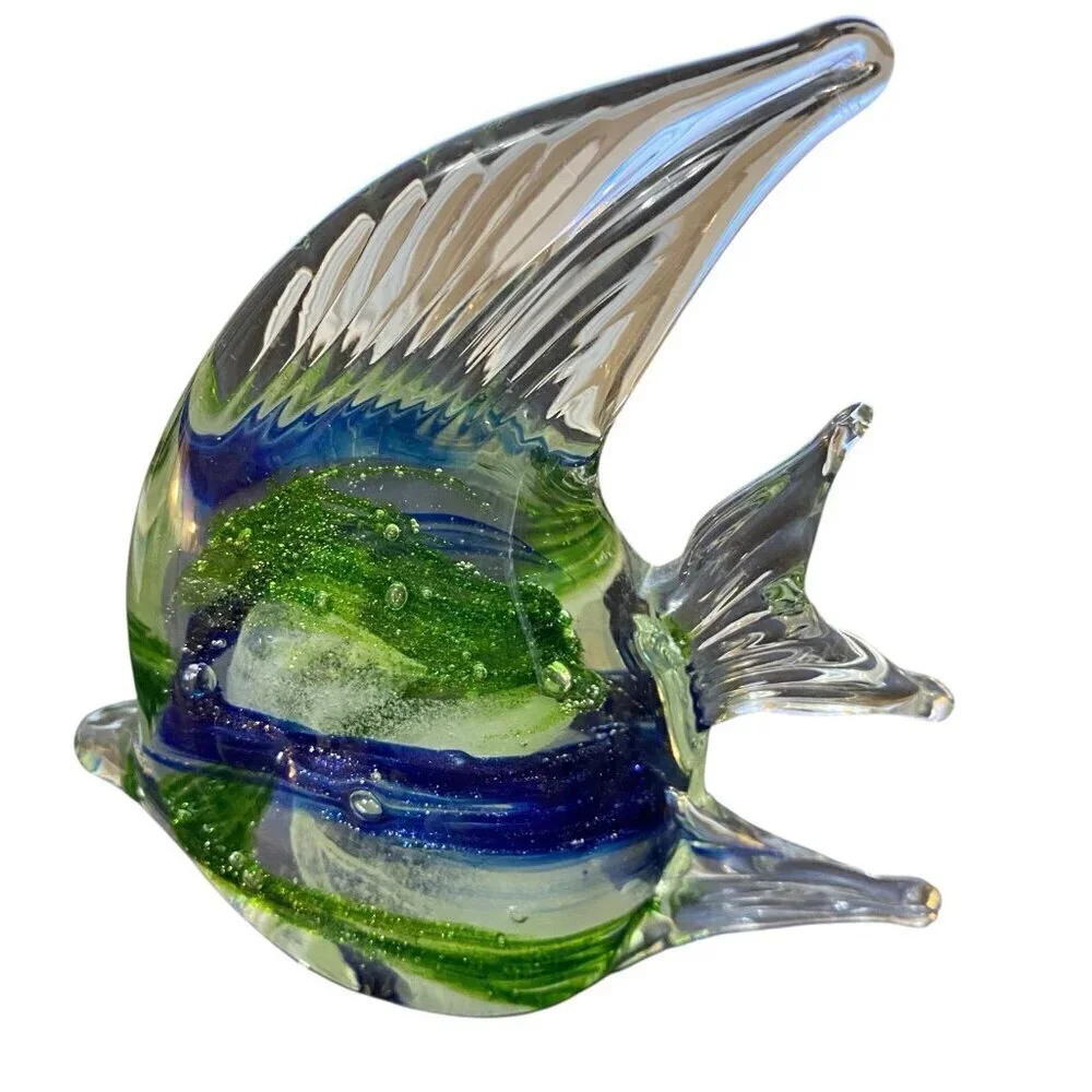 Art Glass Angel Fish Paperweight Figurine Glow In Dark 4